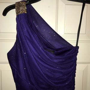 Purple off the shoulder prom dress